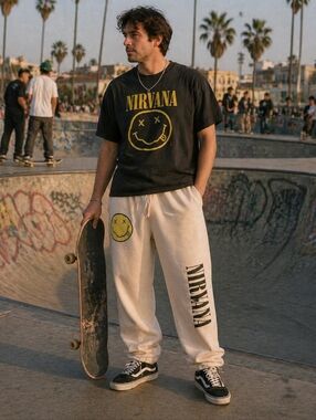 Nirvana Men's Sweatpants / Joggers in Cream/Off White Size 2XL